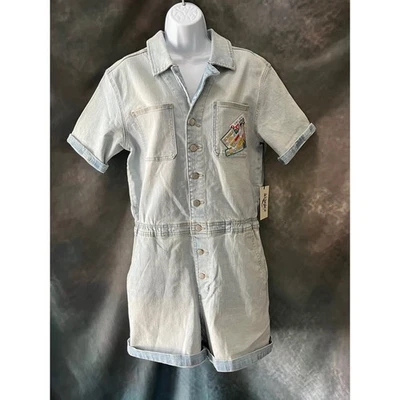 Jordache Vintage Denim Romper Medium Short Sleeve Button Up Pockets Jumpsuit - Image 1 of 4