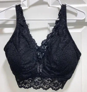 Bralette negro elegante y sexy para mujer de encaje profundo en V talla XXL - Imagen 1 de 3