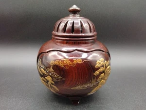Echt Palisander Räuchergefäß von Unryu vergoldeter Lack Japan Vintage H5,5xB5inch - Bild 1 von 10