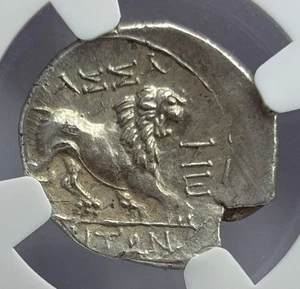 Moneda antigua griega de plata GAUL Massalia NGC AU 150BC Artemisa arco león carcaj D95 - Imagen 1 de 6