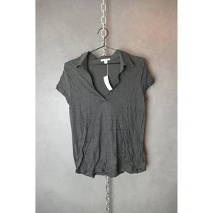 Standard James Perse Womens Gray Short Sleeve V Neck Knit Polo Shirt - Picture 1 of 7