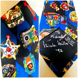 NYPD Plumber Fireman Banker Nicole Miller SIGNED Necktie Blue Silk Careers 1992 - Picture 1 of 12