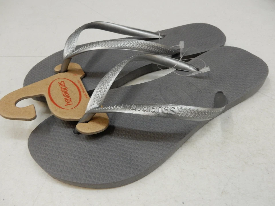 Havaianas Slim Logo Classic Flip Flops Steel Grey 11 US / 43 EU
