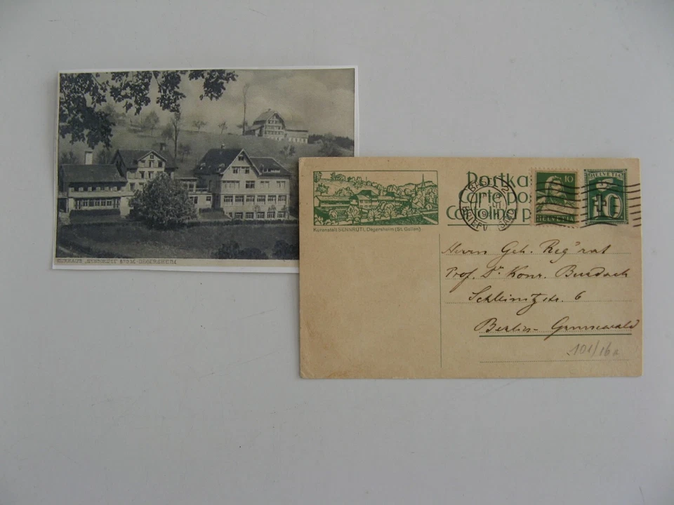 SUIZA, ill. preestampado PC 1926, 10 C Küranstalt Sennrüti + foto copia PC Foto 1 de 1