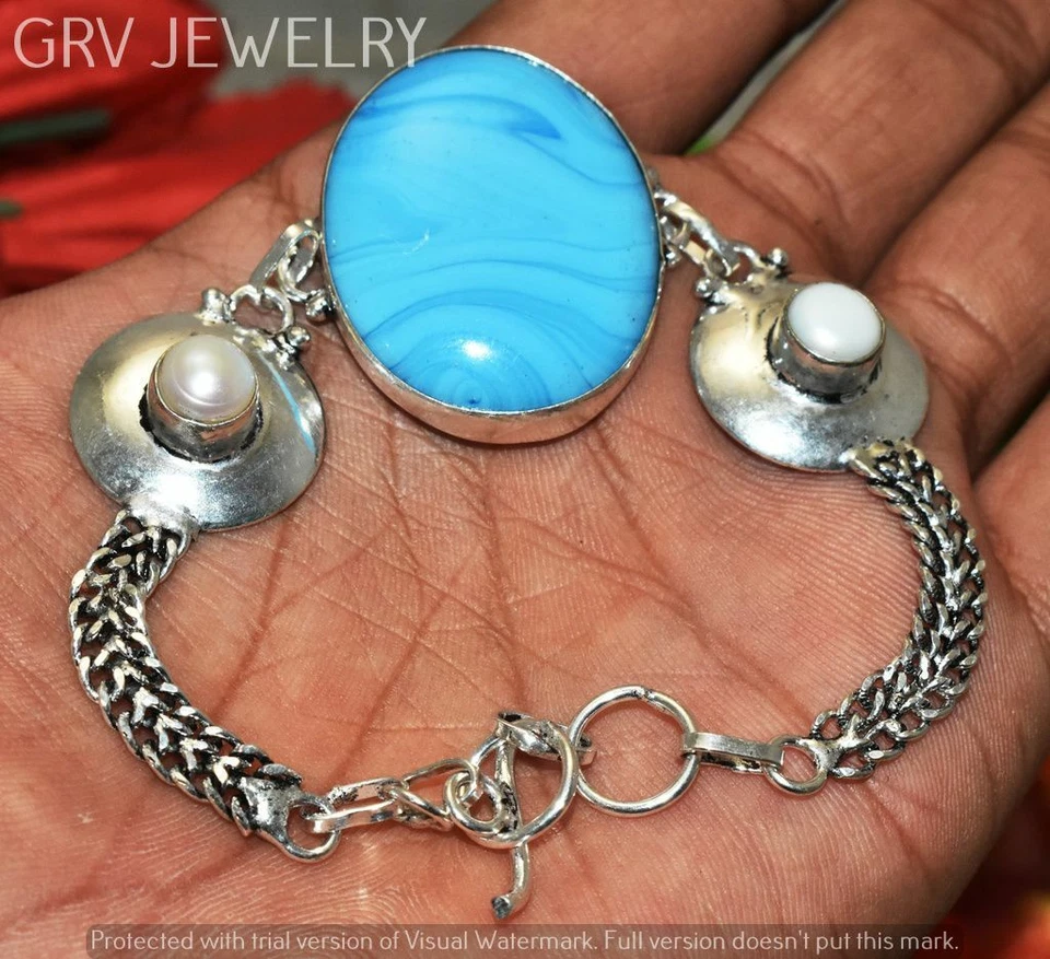 Pulseira de pérolas opala Owhee prata 925 sobreposição tamanho 7" - 8" U267-A181 - Imagem 1 de 1