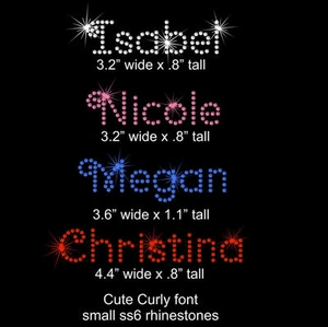Custom small Name letters in tiny curly FONT iron-on rhinestone transfer - Picture 1 of 3