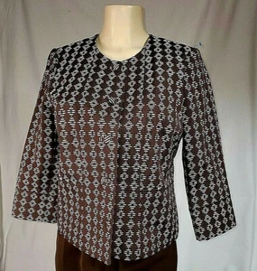 Blazer para mujer SIGRID OLSEN marrón geométrico texturizado forrado sin cuello talla 8 - Imagen 1 de 5