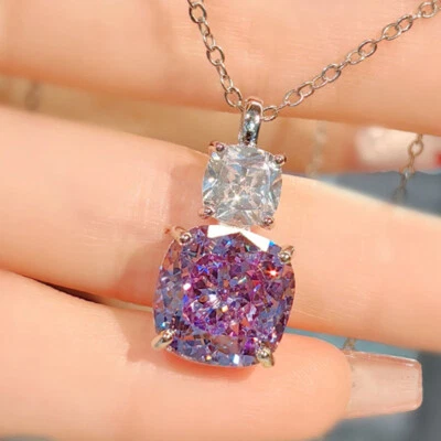 Nuevo anillo collar de plata de lujo con gemas de amatista púrpura corte flor de hielo de 12 mm para mujer Foto 1 de 4