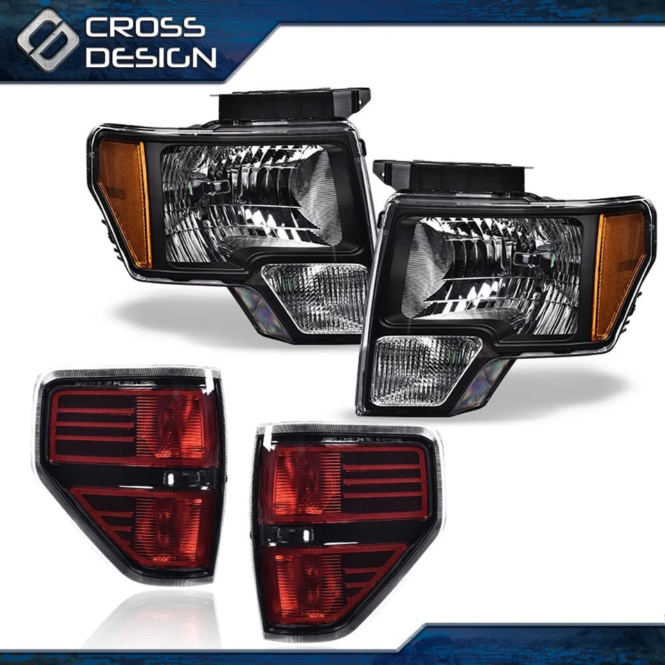 Juego de faros negros + luces traseras rojas aptos para camioneta Ford F-150 F150 2009-2014  Foto 1 de 4