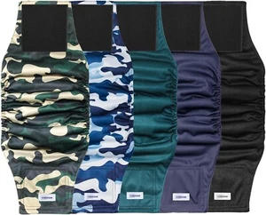 Vuncessin Male Dog 5-Pack Reusable Washable Belly Band Wrap Diaper, Solid/Camo,M - Picture 1 of 10