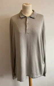 Mens Loro Piana Polo Top Size 56 2XL 100% Silk Long Sleeve Stone - Picture 1 of 7