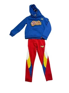 Puma x Marvel Wonder Woman Blue Hoodie Girls XXS Pullover Sweatshirt & Leggings - Picture 1 of 7