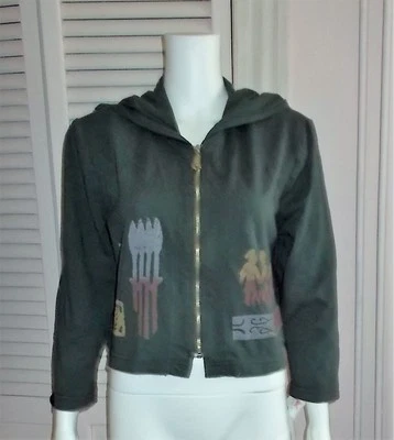 NINA PICCALINO BLOCK PRINT HOODIE JACKET FRONT ZIP SIZE 8 MADE IN USA - NEW  - Image 1 of 4
