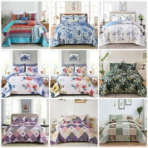 Soft Floral Bedspread Coverlet Set Patchwork Quilted Queen King Size Bedding AU - Picture 1 of 84