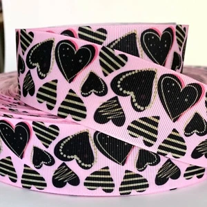GROSGRAIN RIBBON 7/8",1.5",3" Valentine's Mother's Day Hearts pink Gifts Printed - Picture 1 of 2