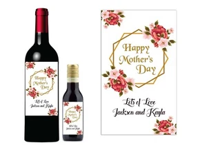 PERSONALISED MOTHERS DAY FLOWERS LOVE WINE BOTTLE LABEL STICKER NAME WOMEN 01 - Picture 1 of 2