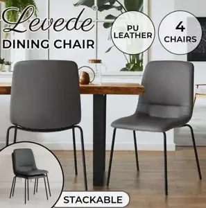 Levede 4x Dining Chairs Kitchen Table Chair Lounge Room Padded Seat PU Leather - Picture 1 of 12