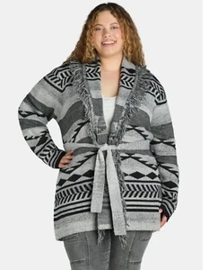 99 Jane Street Women's Plus Size 1X Shawl Collar Cardigan Sweater Fringe Black - Picture 1 of 6