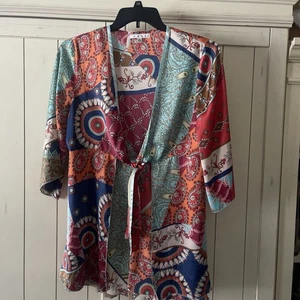 CAbi Oberteil Damen M mehrfarbig Boho Paisley Patchwork Kimono 3/4 Arm vorne zum Binden - Bild 1 von 9