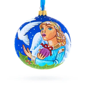 Angel with Peace Pigeons Glass Ball Christmas Ornament 4 Inches - Picture 1 of 5