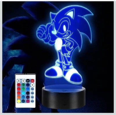 Sonic The Hedgehog 3D Illusion LED Light Lamp 16 Colours + Remote Control New 3+ - image 1 of 4