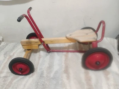 Raro Carro de Filas Radio Flyer Rojo Push Pull Carro Madera Acero Foto 1 de 4