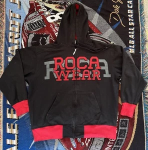 VTG Rocawear Sweatshirt Hoodie Zip Up Black Red Spellout Embroidered Y2K - Picture 1 of 12