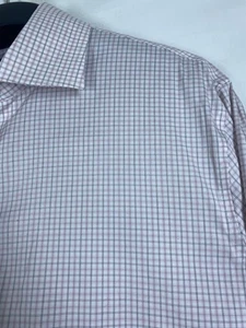 Bonobos Dress Shirt Mens 16 34 Slim Fit White Pink Check Button Up Long Sleeve - Picture 1 of 11