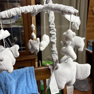 The Peanutshell Crib Musical Mobile Baby White & Grey Elephant Nursery Decor - Image 1 of 4