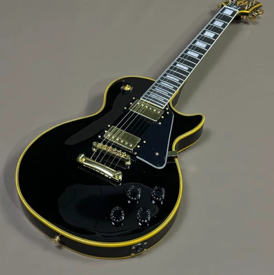 Guitarra Eléctrica Negra Personalizada 1968 Lp Alta Calidad Cuerpo Caoba Encuadernación Amarilla Foto 1 de 4