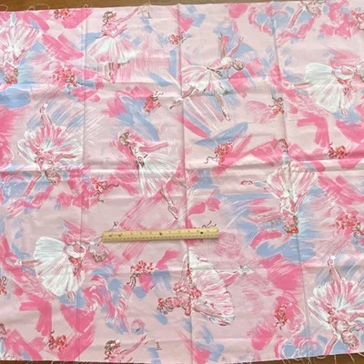 1 YD Vintage Ballerina Fabric Bubble Gum Pink Cotton Print - Image 1 of 4