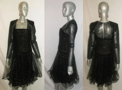 Vestido De Colección Carolina Herrera Negro Dorado Metálico Brillo Lunares Ver a Través Transparente Foto 1 de 4