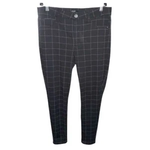 Aqua Black Window Pane Plaid Skinny Pants Large Stretch sz Large - Picture 1 of 7