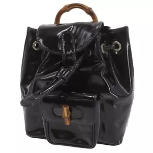 GUCCI Bamboo 2 Way Used Backpack Black Patent Leather Vintage #AF885 A - Picture 1 of 18