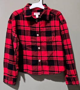 Cat & Jack Girls' Small 6/6x Red Buffalo Check Long Sleeve Button Front Shirt - Picture 1 of 6