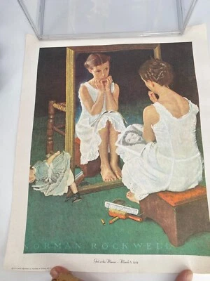 Girl at the Mirror Norman Rockwell 1972 Curtis Publishing lienzo litografía reimpresión Foto 1 de 2