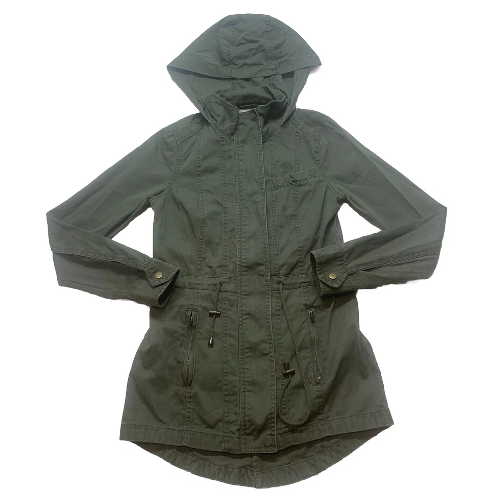 Full Tilt Women's Army Green Hooded Utility Jacket Sz XS 100% Cotton Denim Look - Image 1 of 4