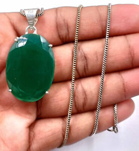 Awesome Green Emerald 51.10 Ct Oval Shape Gems Pendant With Free Silver Chain