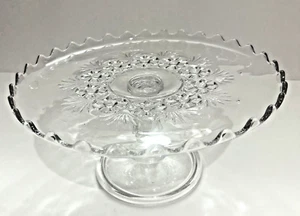 ANTIQUE EAPG Bryce Higbee Charm Glass Cake Stand Rosettes & Palms Gorgeous - Picture 1 of 7