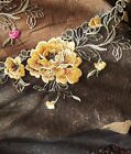 1Yd- Gold Peony on Black Net Lace Trim- Embroidered Net 20cm wide