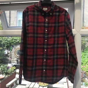 Next - Mens Size Large Red/navy Long Sleeved Checked Shirt Button Down Collar - Picture 1 of 9