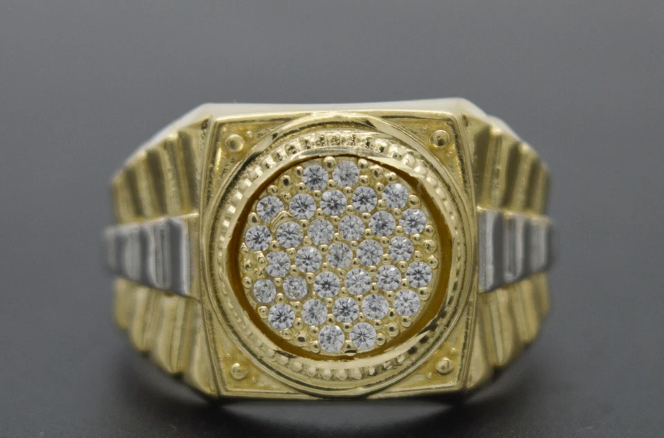 Anillo de ferrocarril cuadrado de dos tonos de oro amarillo blanco real de 10K para hombre 6,0 gr todas las tallas Foto 1 de 4