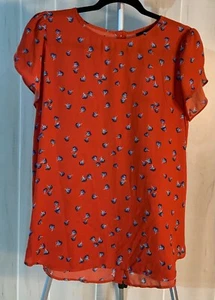 NEW Premise woman medium top red button down back short sleeve shirt - Picture 1 of 6