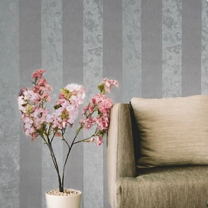 Striped Flocked Textured gray silver metallic flocking stripes velvet Wallpaper - Picture 1 of 12