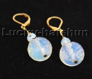 AAA 100 % natürlicher Hängel 16 mm rund facettiert Mondstein Edelstein Ohrringe 14K c214 - Bild 1 von 2