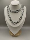 CACHE 36" Silver Scalloped Link Chain Statement Necklace NWT