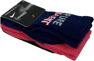 Nike Niños 2 Pk Azul Rosa Crew Algodón Cojín Pure Talent Conjunto Calcetín Atlético Talla XS - Imagen 1 de 3