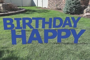 Large Blue Happy Birthday Lawn Stakes Sign Reusable Party Yard Decorations 13-PC - Picture 1 of 6