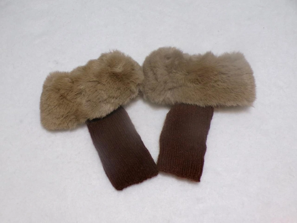 NEW Faux Fur Brown Boot Toppers Ribbed Knit - Image 1 of 1