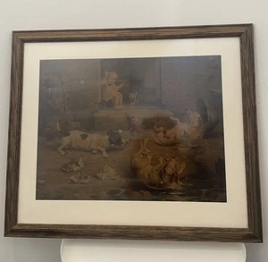 Vintage Victorian Dogs at Play British Art Print Large Framed 18th Century - Picture 1 of 5